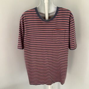L.L. Bean Men's Slate Gray and Lt. Rust Striped Pocket Tee Sz. L